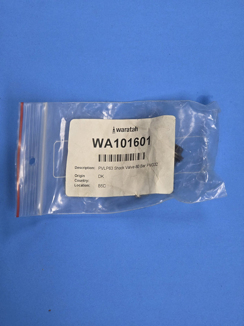 Waratah WA101601 PVLP63 shock valve 80 bar for PVG32 valve group, bagged on the shelf at AIM Rentals Prince George