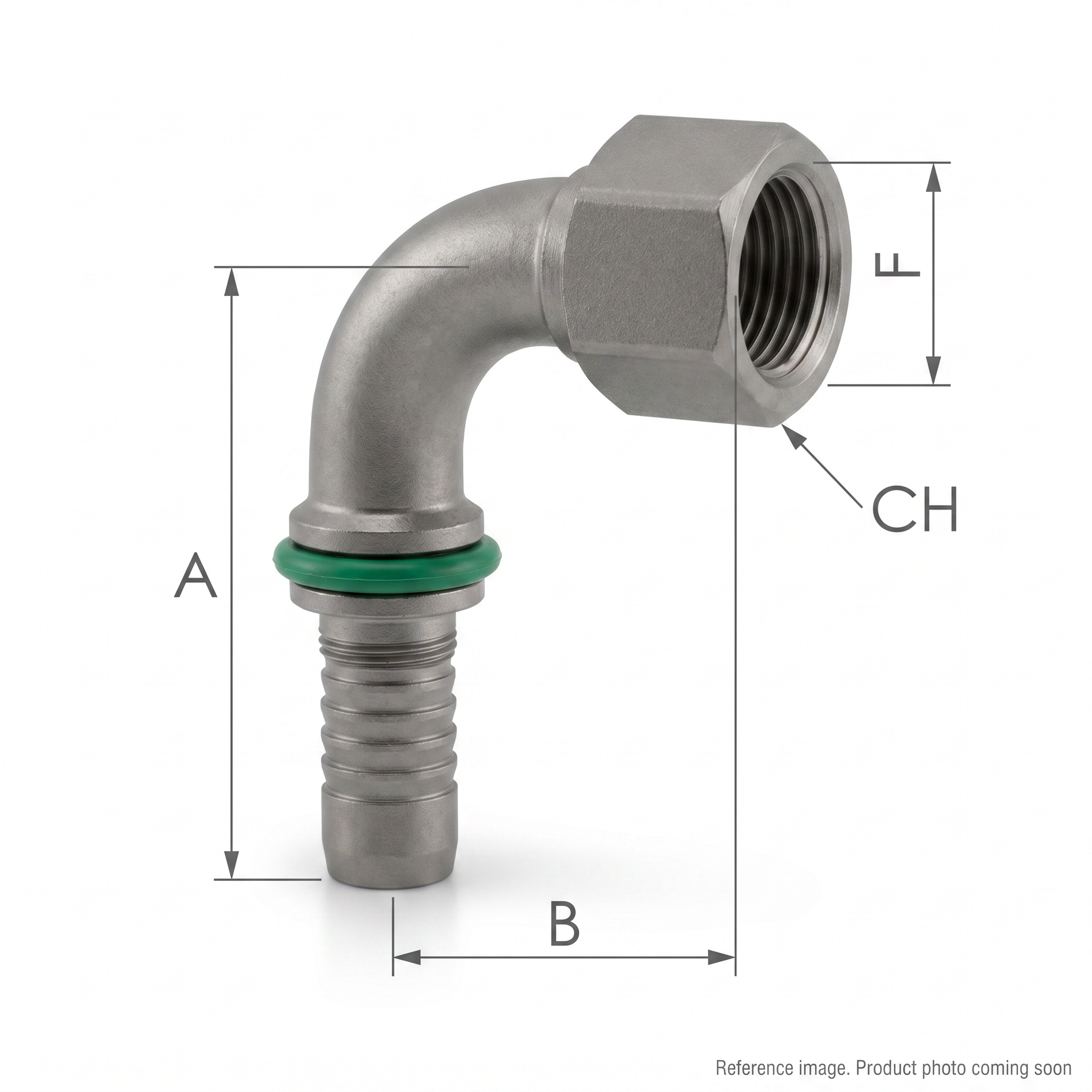 Aftermarket 20492-36-16RW 90 Degree Metric Female 24 Cone O-Ring Fitting three-quarter angle product photo | stocked in BC, ships Canada-wide