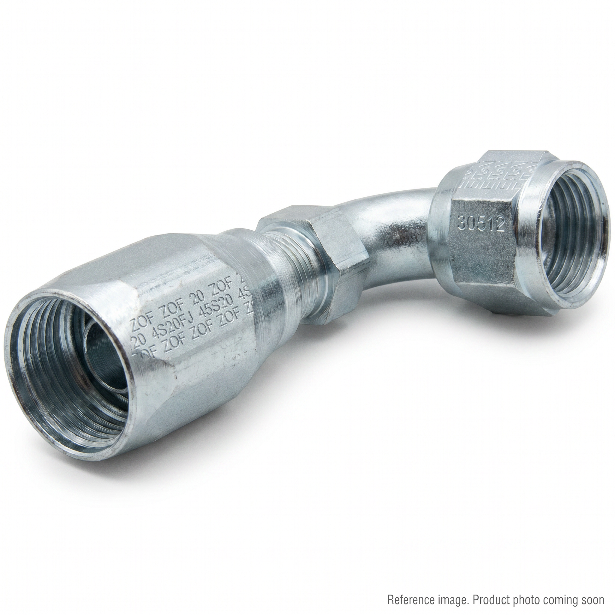 Aftermarket 26742-20-20RW JIC Female Swivel 45 Degree Elbow Fitting three-quarter angle product photo | stocked in BC, ships Canada-wide