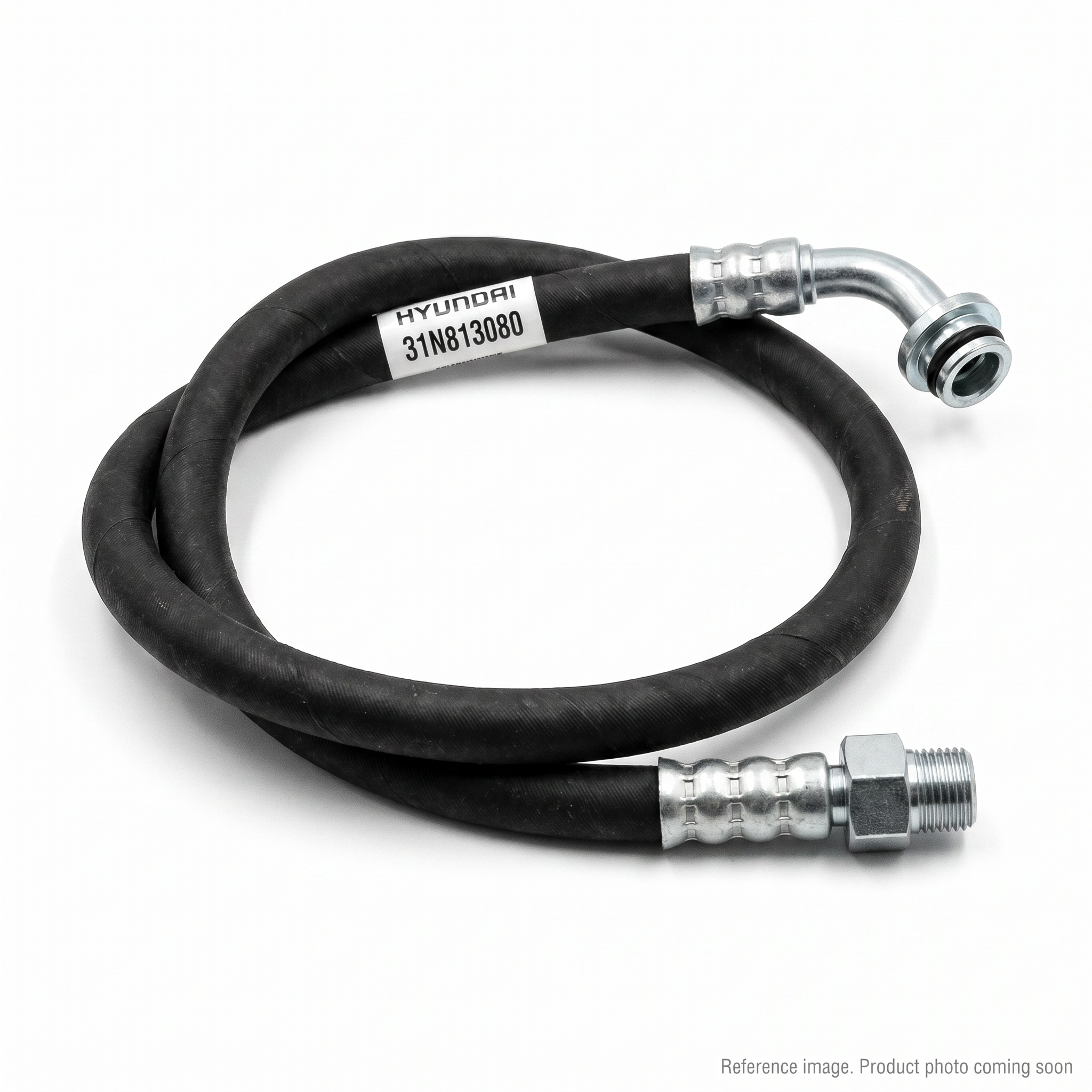 Hyundai 31N813080 Rubber Hydraulic Hose three-quarter angle product photo | stocked in BC, ships Canada-wide