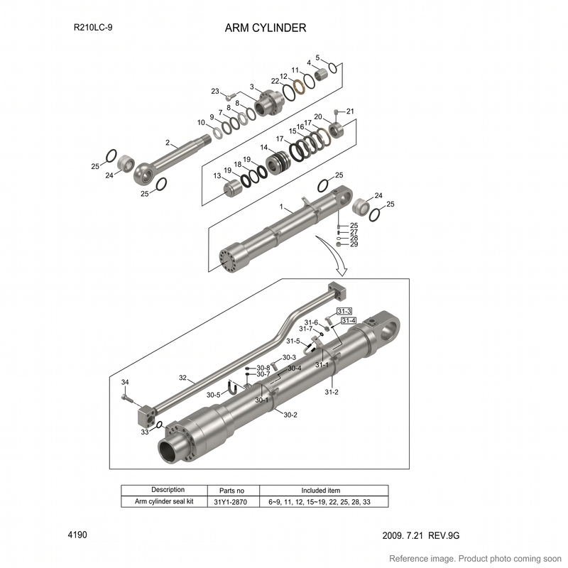 Genuine Hyundai 31Y132870 Hydraulic Cylinder Parts for HX260L R250LC-9