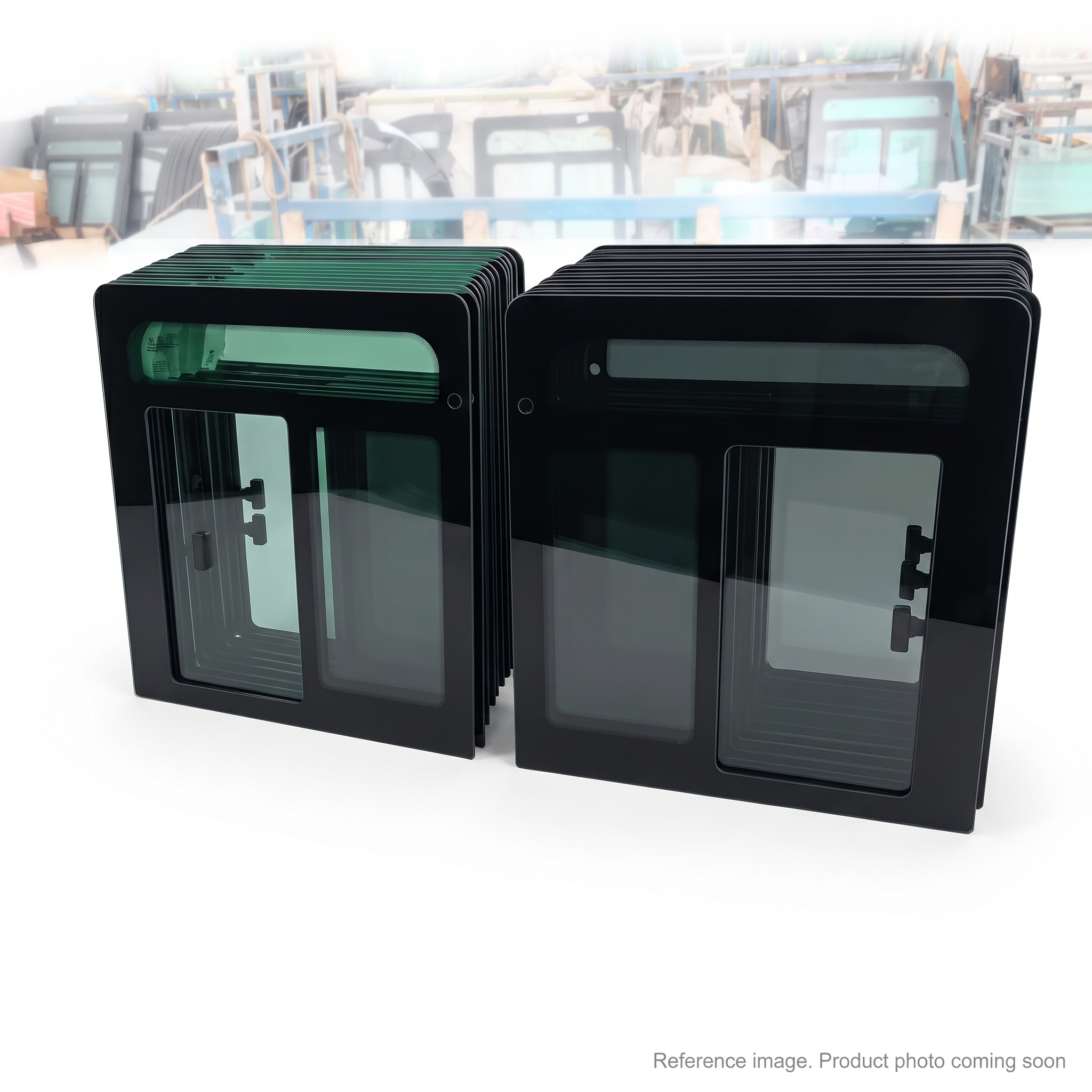 XCMG 381303944 Cab Glass three-quarter angle product photo | stocked in BC, ships Canada-wide