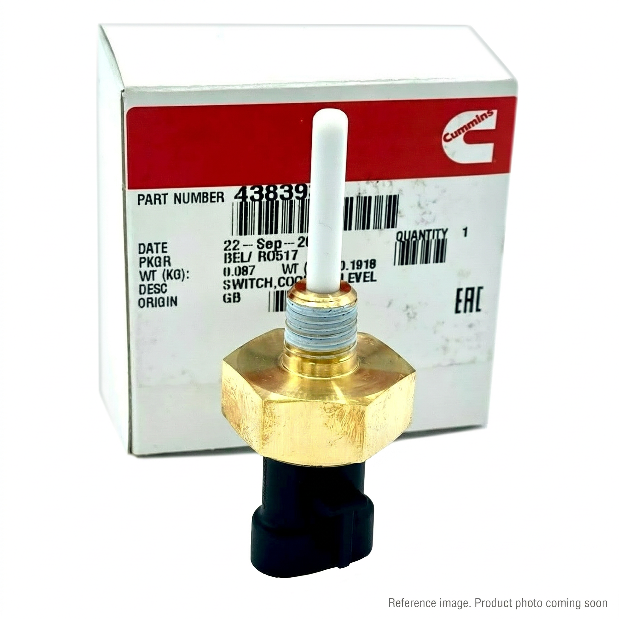 Cummins 4383933 Coolant Level Sensor Switch alternate angle product photo | stocked in BC, ships Canada-wide