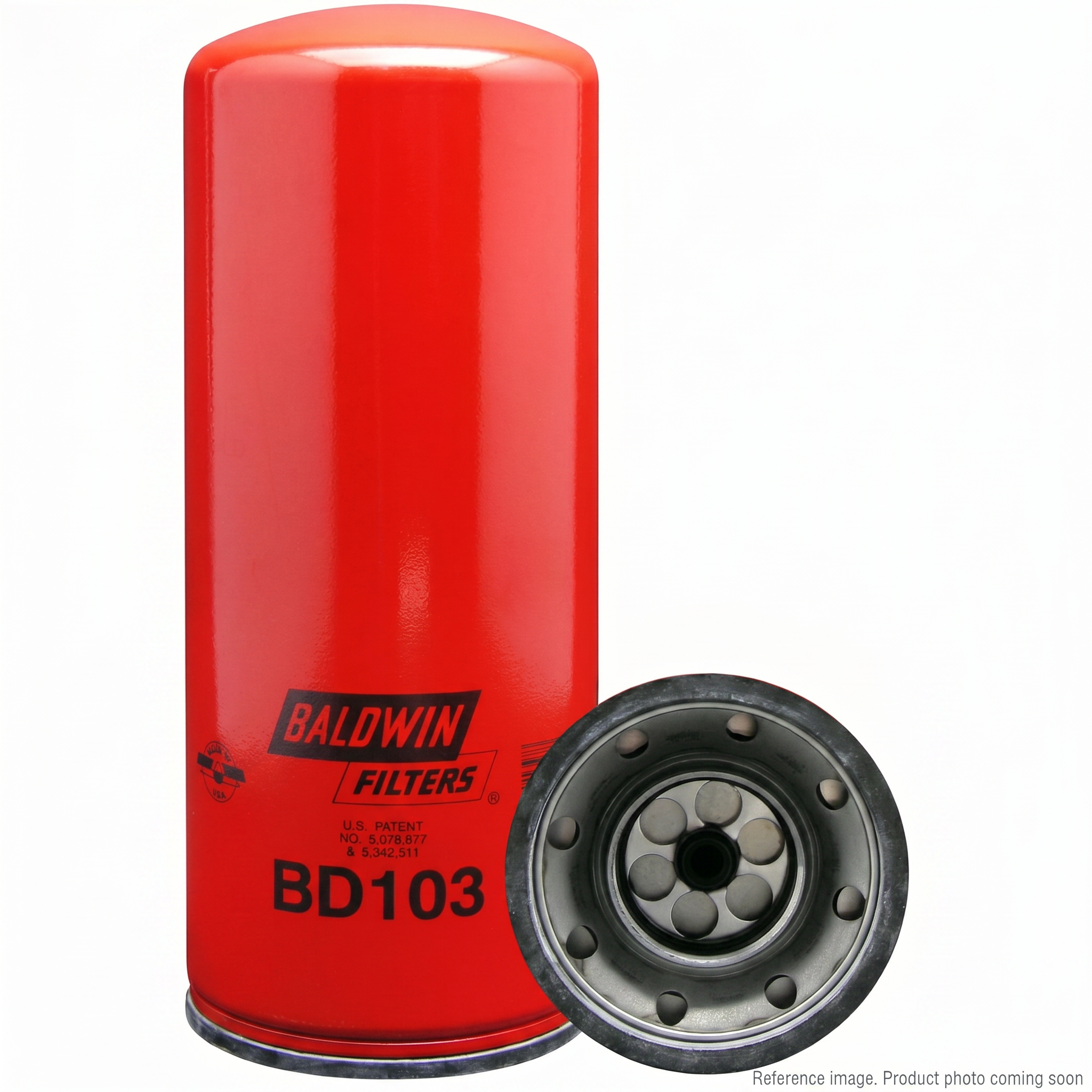 Baldwin BD103 Dual-Flow Lube Spin-On Oil Filter three-quarter angle product photo | stocked in BC, ships Canada-wide