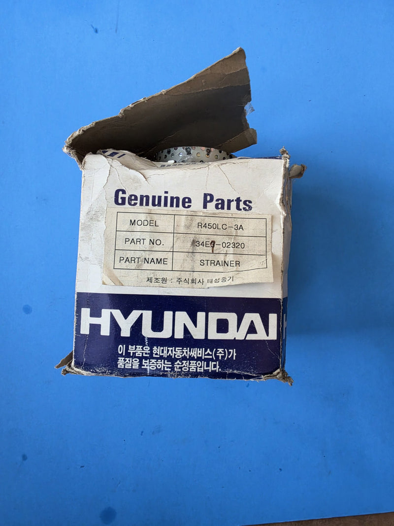 Hyundai Genuine Parts strainer in the original blue box, model R450LC-3A, part number 34E7-02320