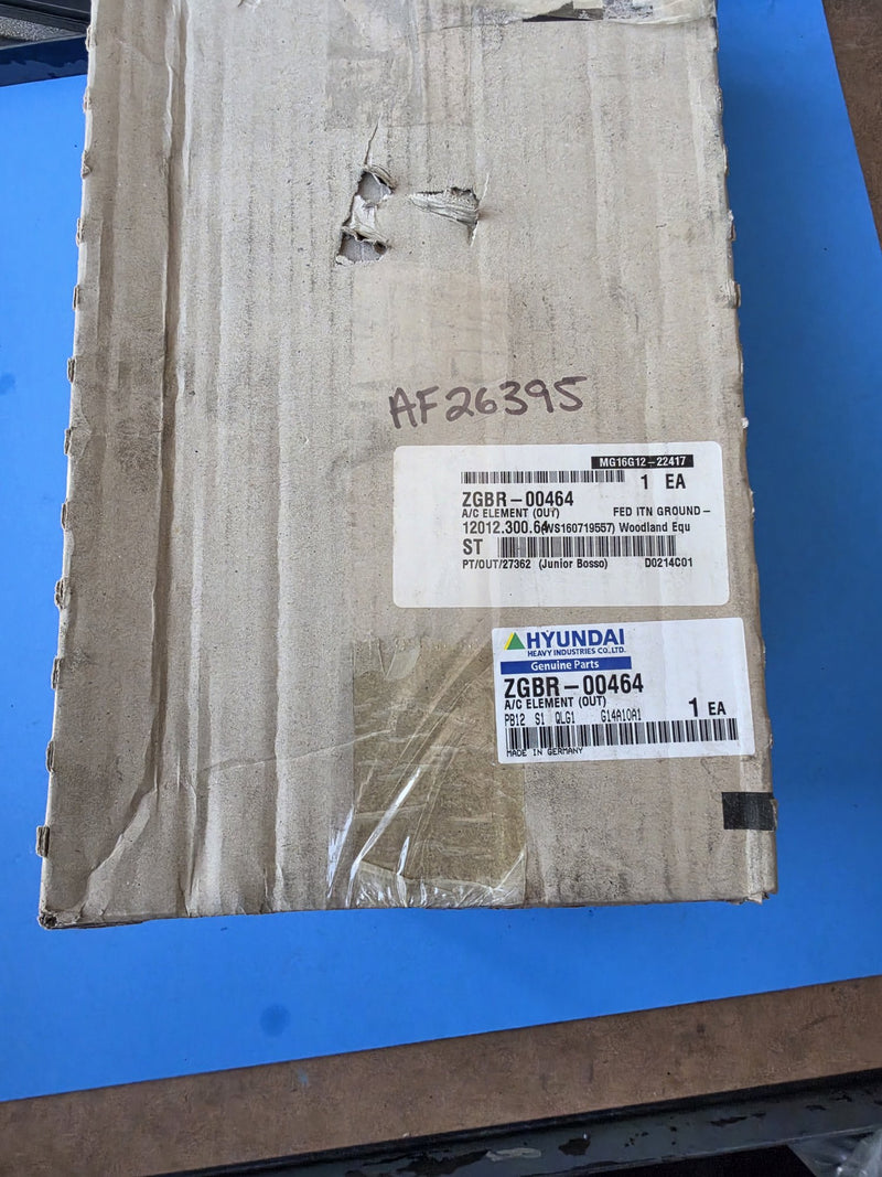 Genuine Hyundai ZGBR-00464 A/C element outer with the Hyundai Heavy Industries genuine parts label, made in Germany