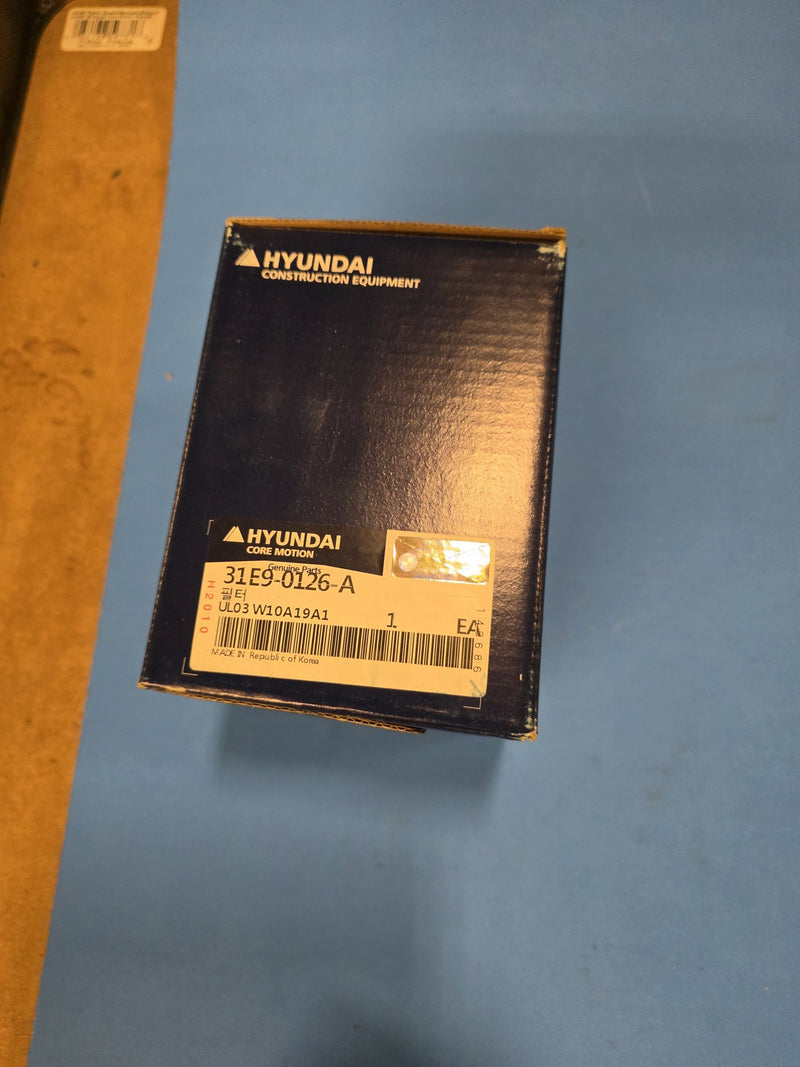 Genuine Hyundai 31E9-0126-A spin on hydraulic drain filter in Hyundai Core Motion box on Prince George BC shelf