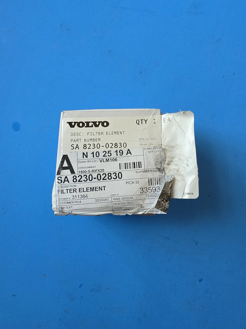 Volvo pick ticket for filter element SA8230-02830, quantity one each, dealer bin VLM106