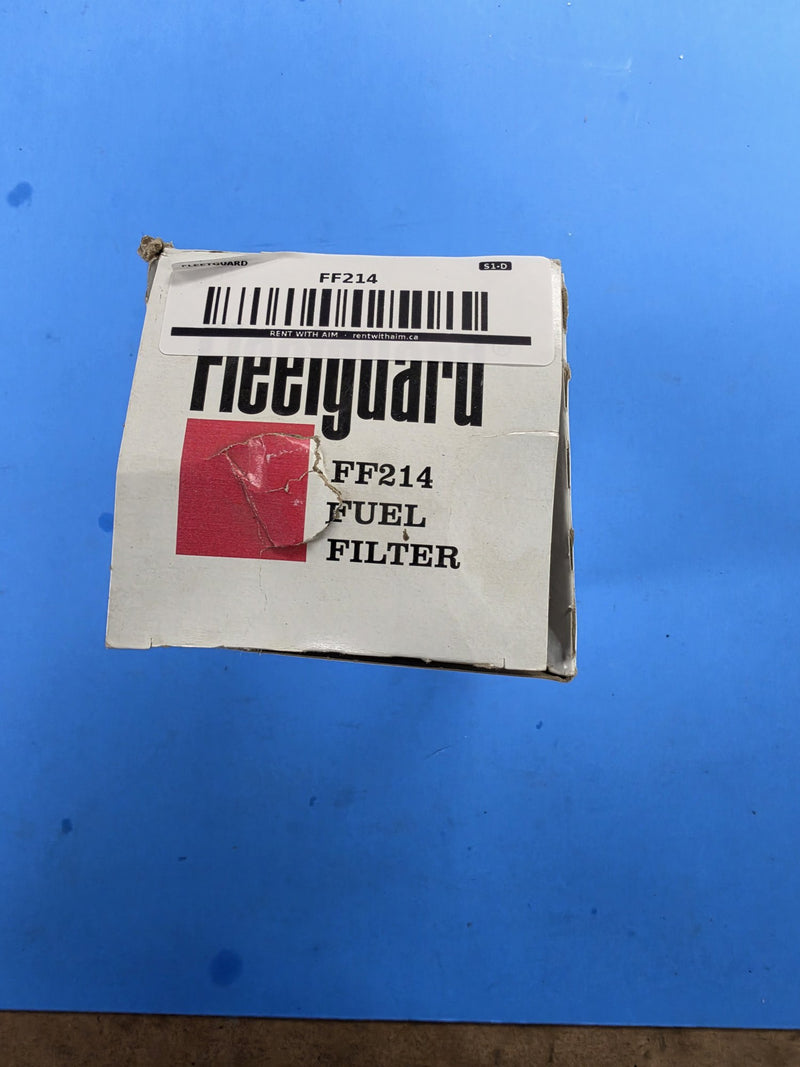 Genuine Fleetguard FF214 fuel filter in an older style Fleetguard box marked FF214 FUEL FILTER