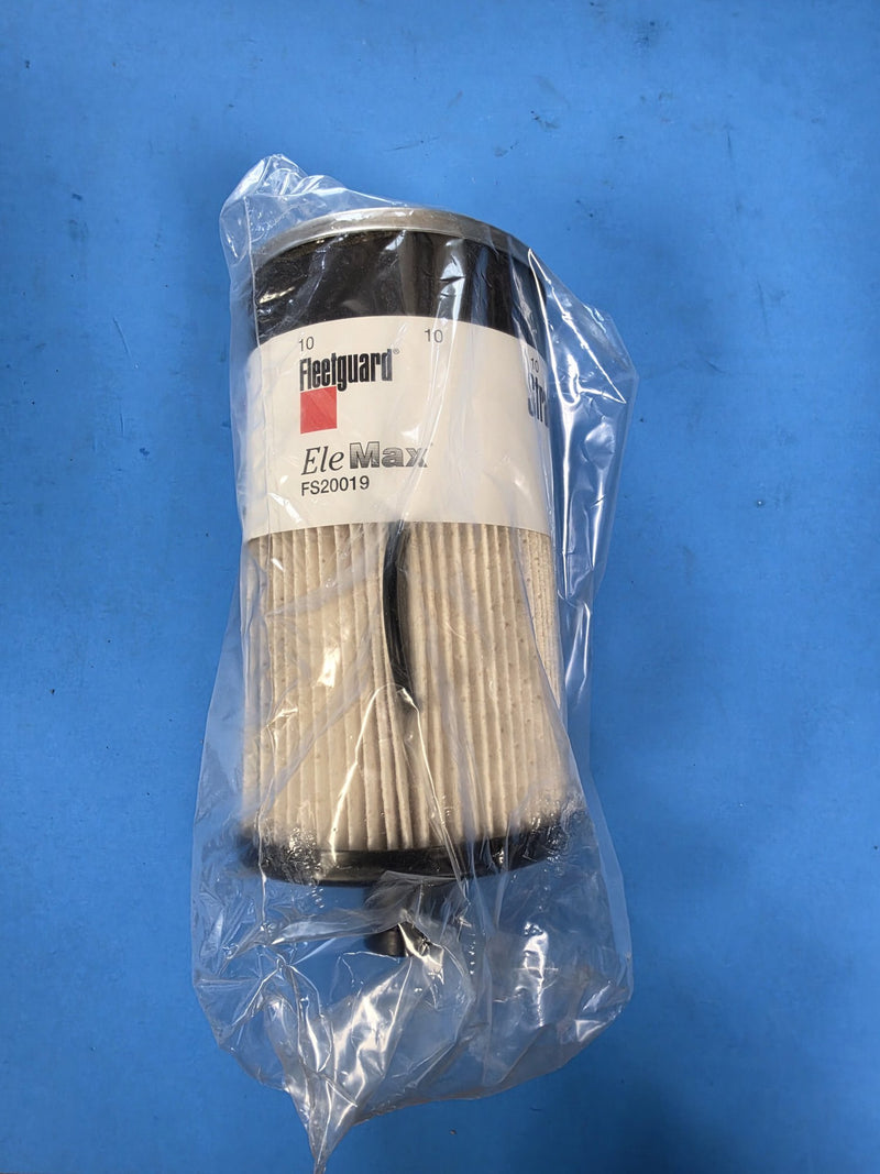 Genuine Fleetguard FS20019 EleMax fuel water separator element with a 10 micron rating printed on it