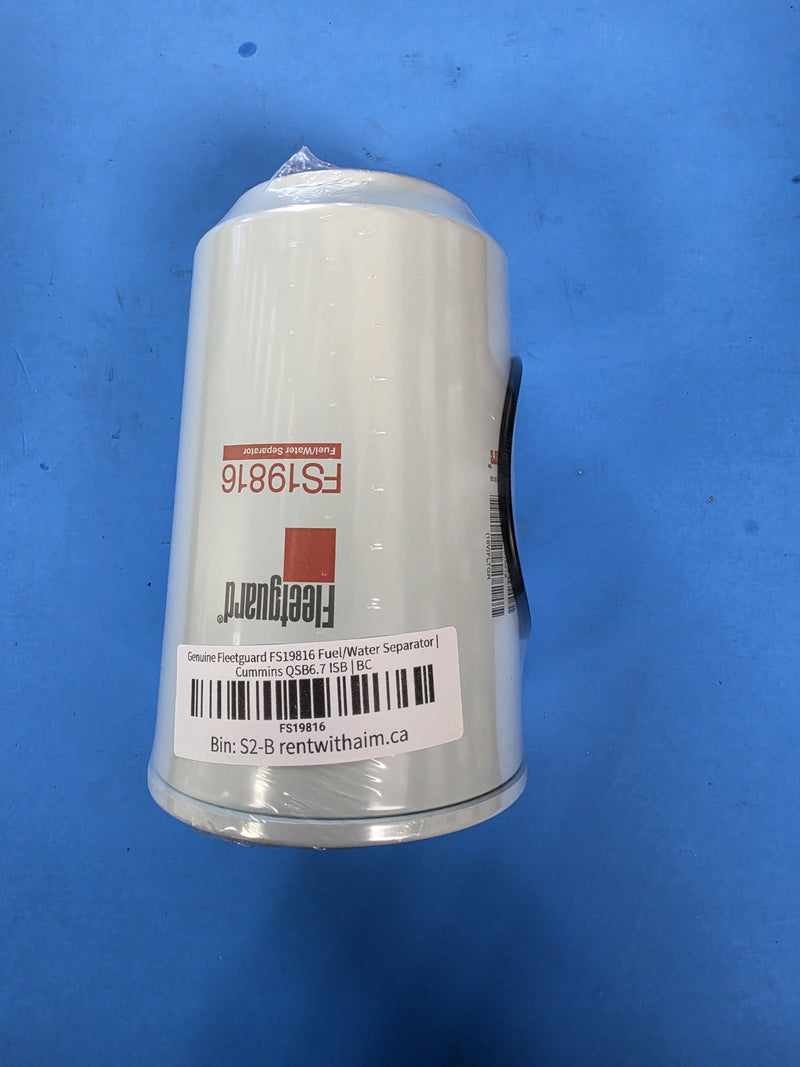 Genuine Fleetguard FS19816 fuel water separator on the AIM shelf in bin S2-B