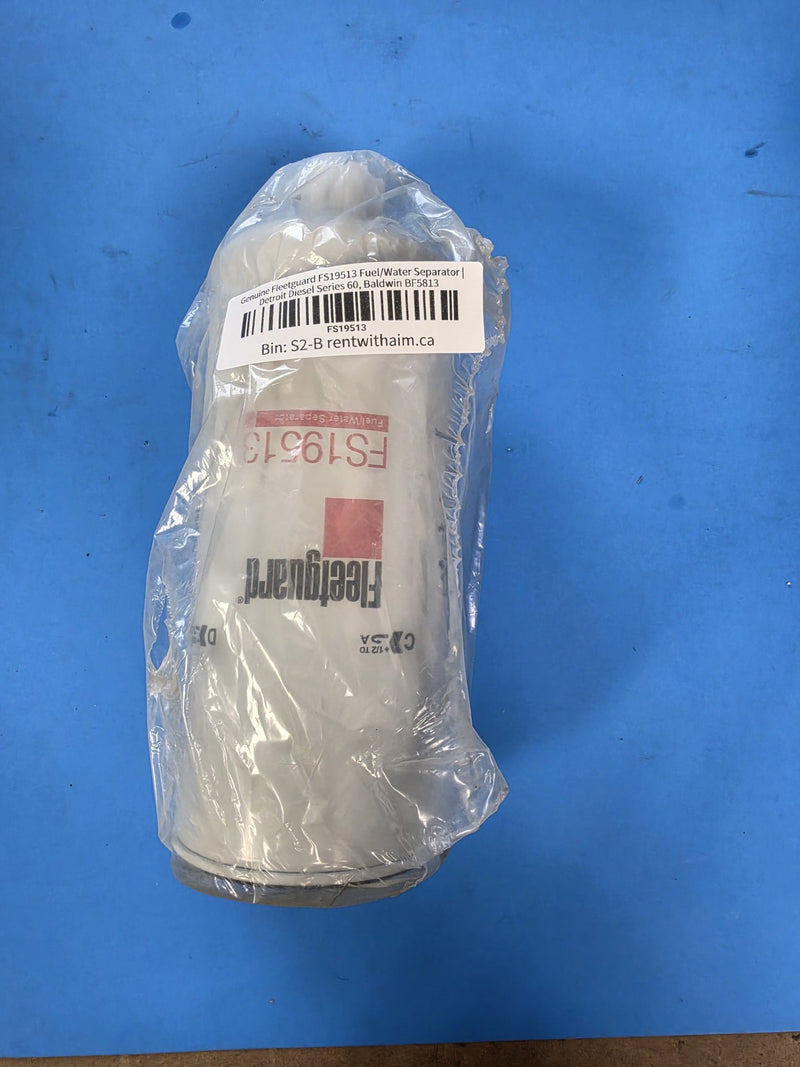 Genuine Fleetguard FS19513 fuel water separator on the AIM shelf in bin S2-B