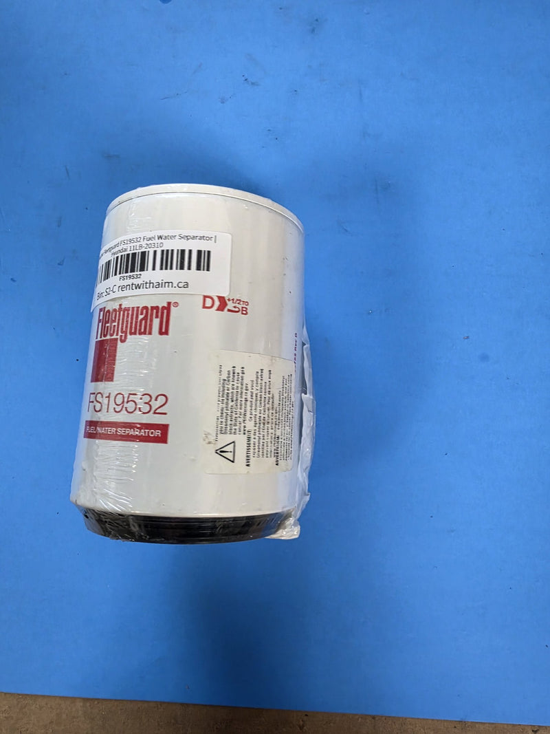 Genuine Fleetguard FS19532 fuel water separator in shrink wrap on the AIM shelf, bin S2-C