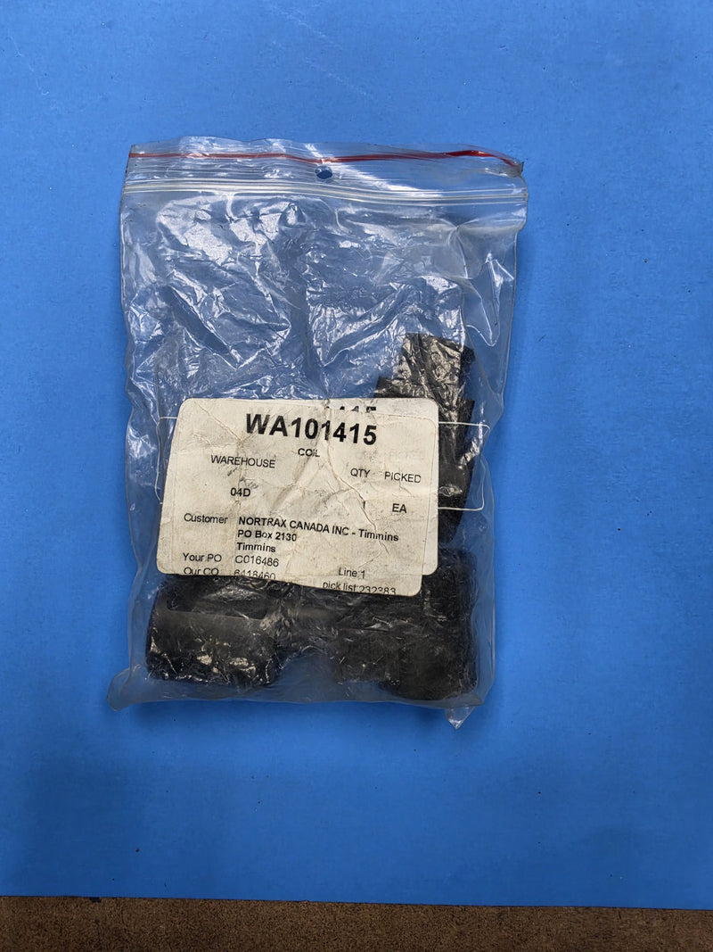 Pick ticket WA101415 COIL on a bag of black moulded coils at AIM Rentals Prince George