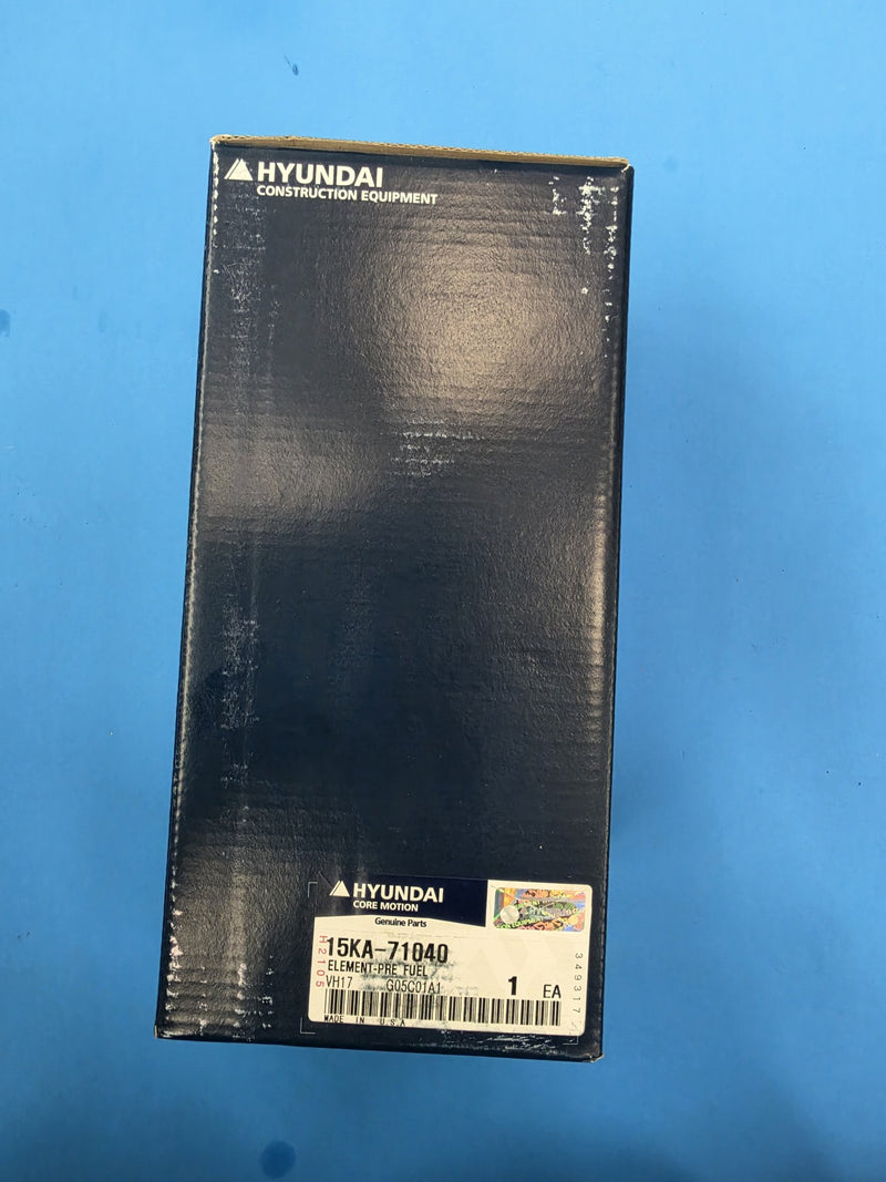 Genuine Hyundai 15KA-71040 fuel pre-filter element box on the shelf at AIM Rentals Prince George