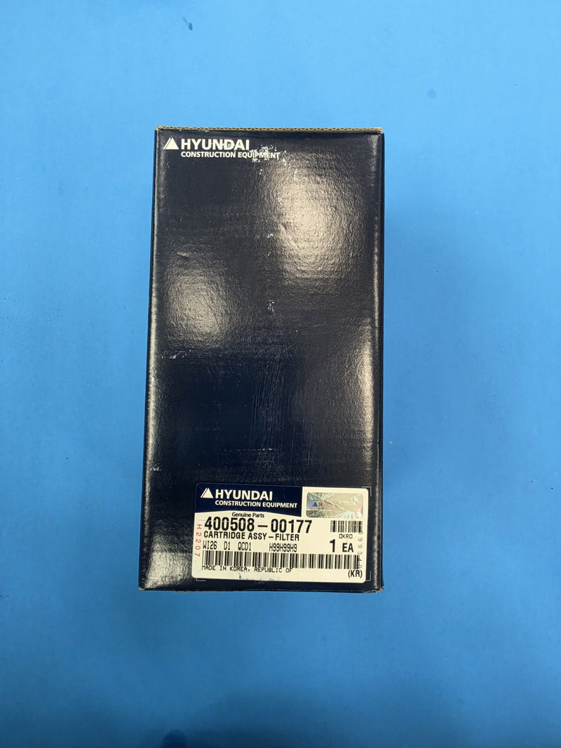 Genuine Hyundai 400508-00177 filter cartridge assembly box on the shelf at AIM Rentals Prince George