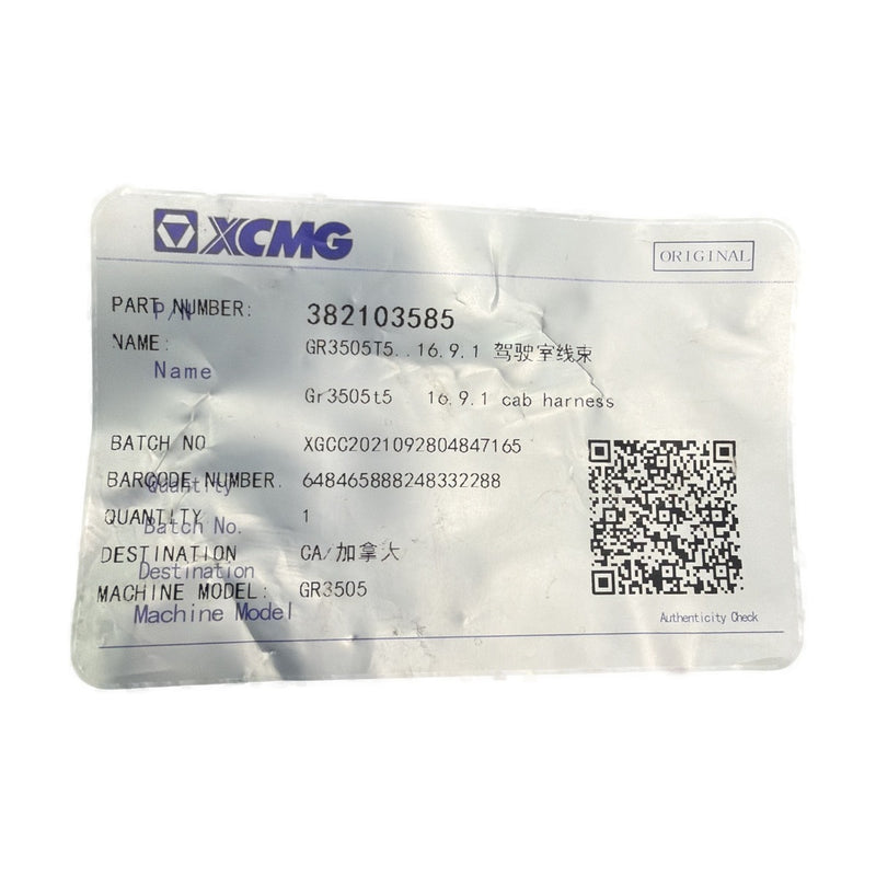 Genuine XCMG 382103585 Cab Wiring Harness GR3505T5 motor grader assembly GR3505T5.16.9.1