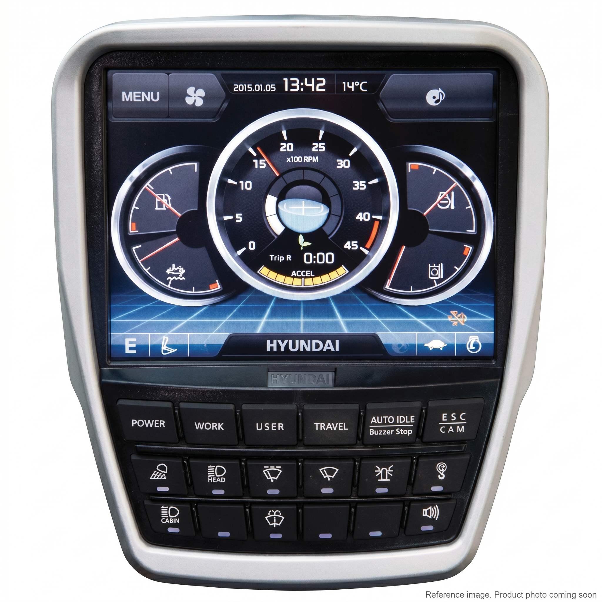 Hyundai 21WD11101 Wheel Loader Monitor Display three-quarter angle product photo | stocked in BC, ships Canada-wide