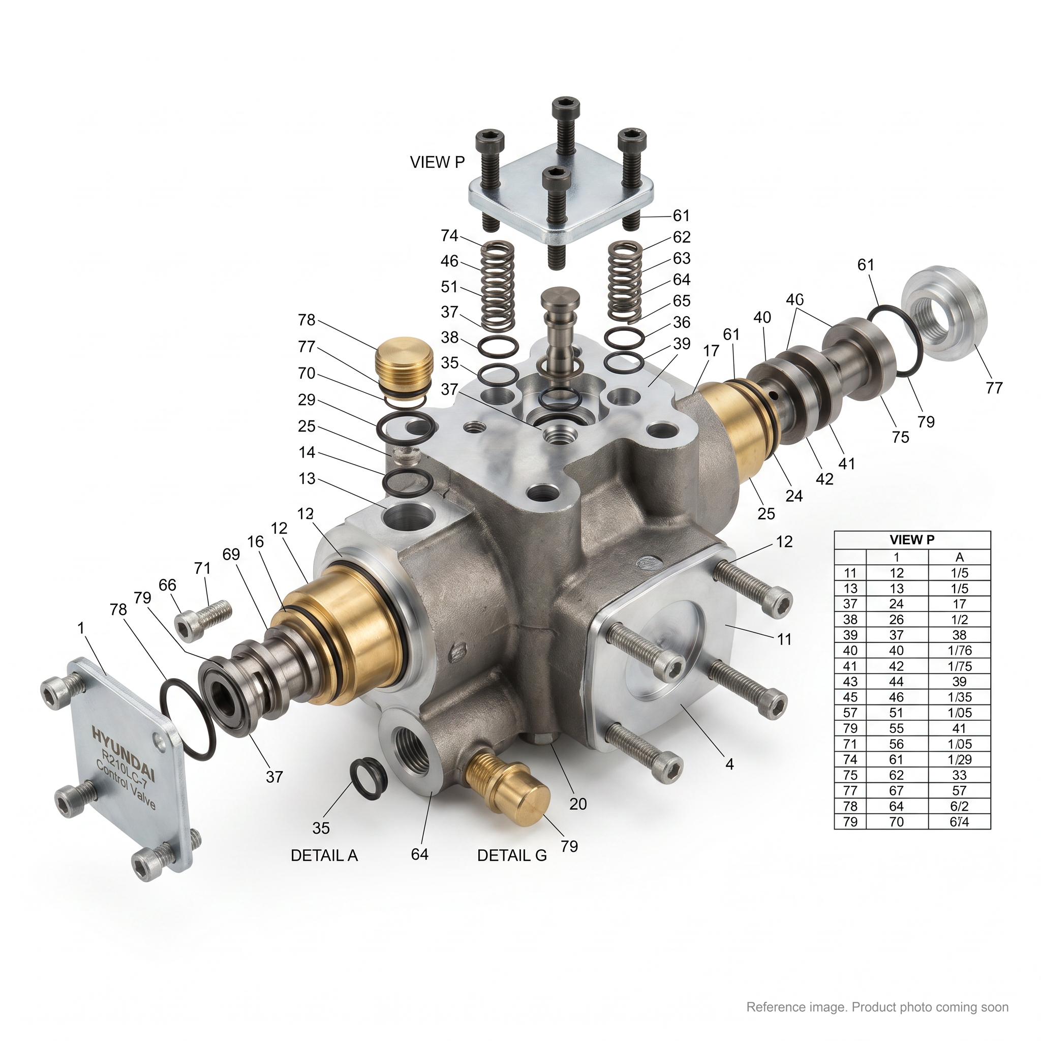 Hyundai 310102786 Hydraulic Component / Control Valve Part three-quarter angle product photo | stocked in BC, ships Canada-wide