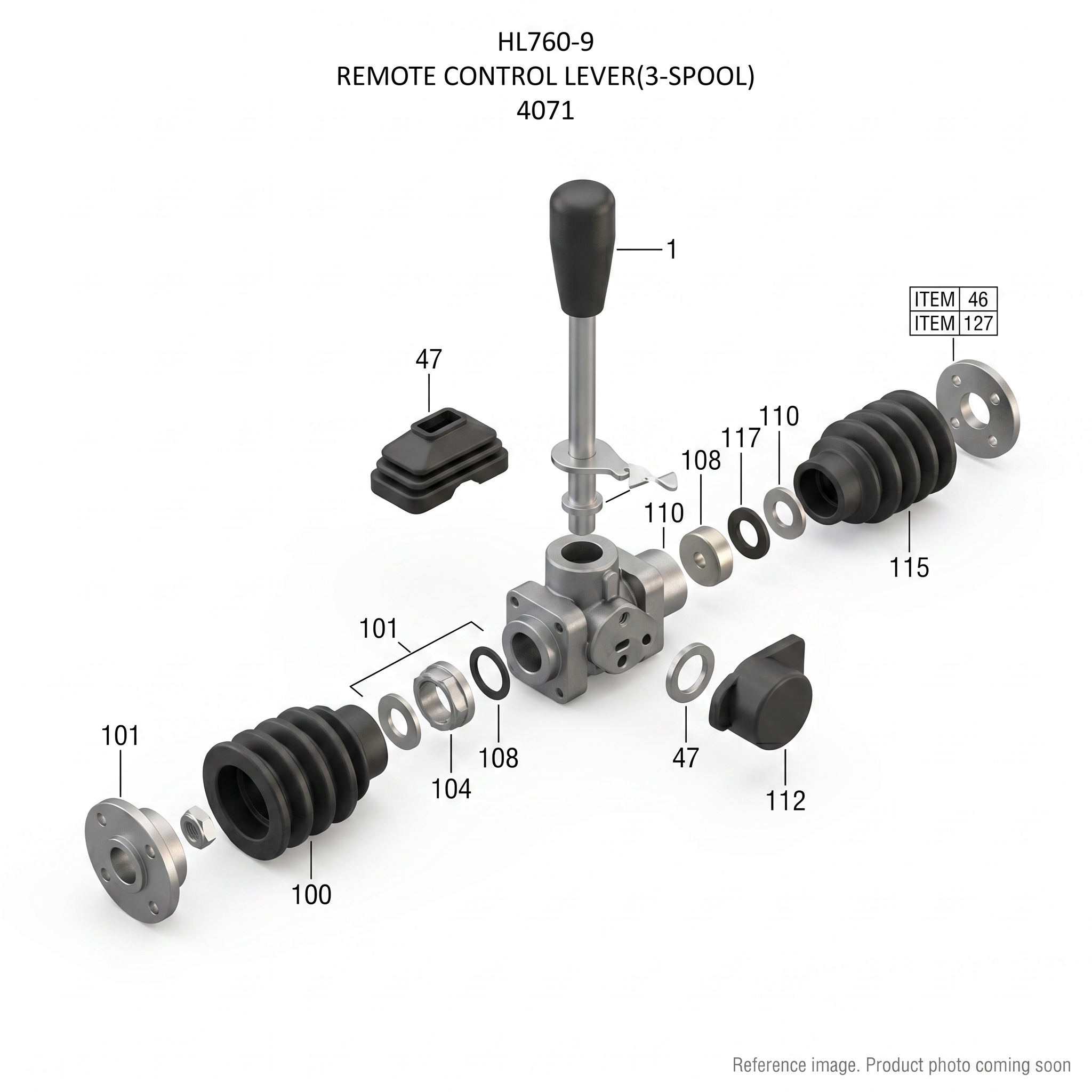 Hyundai HCE 31L11002 Cab Control Levers three-quarter angle product photo | stocked in BC, ships Canada-wide