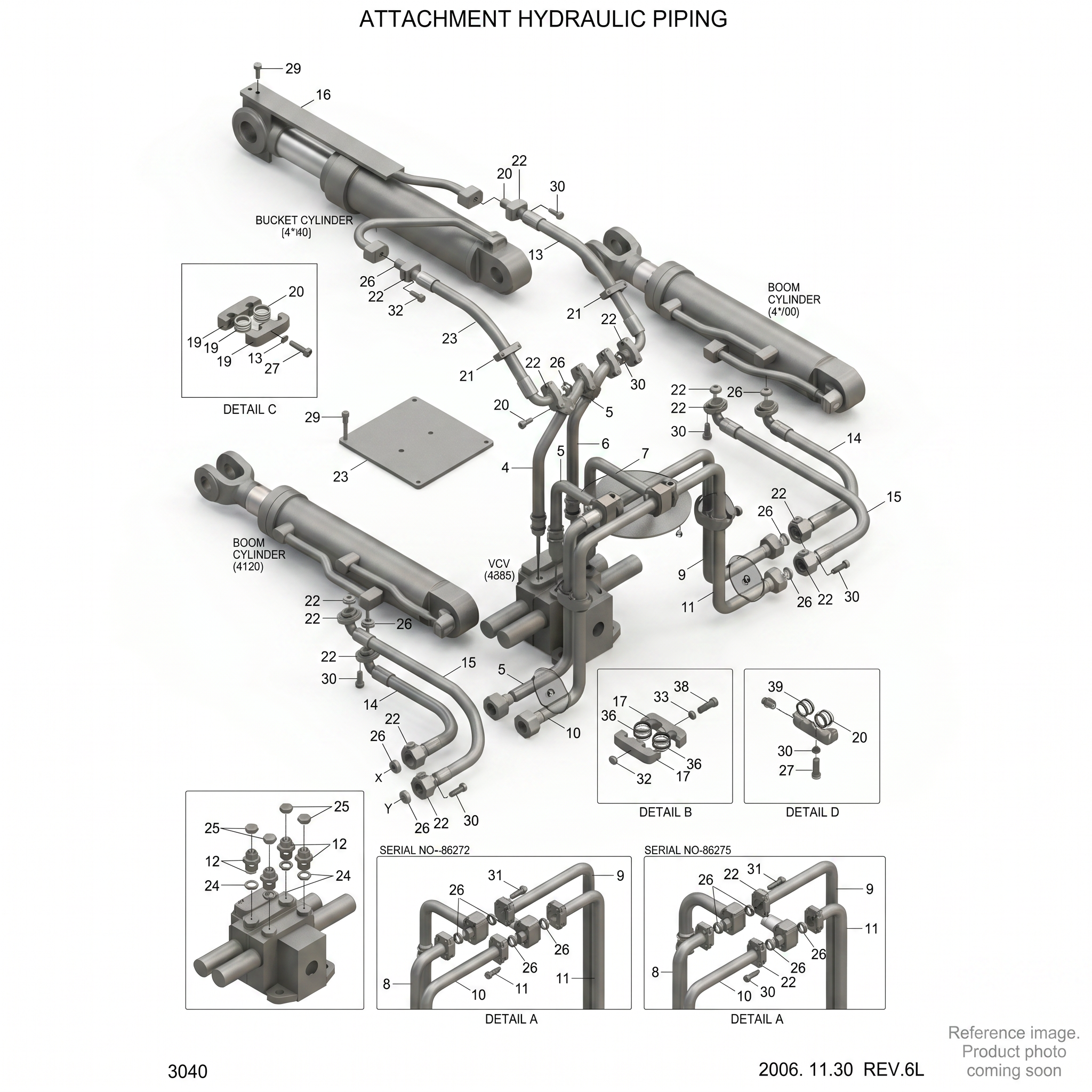Hyundai 31L730230 Hydraulic Pipe Assembly three-quarter angle product photo | stocked in BC, ships Canada-wide