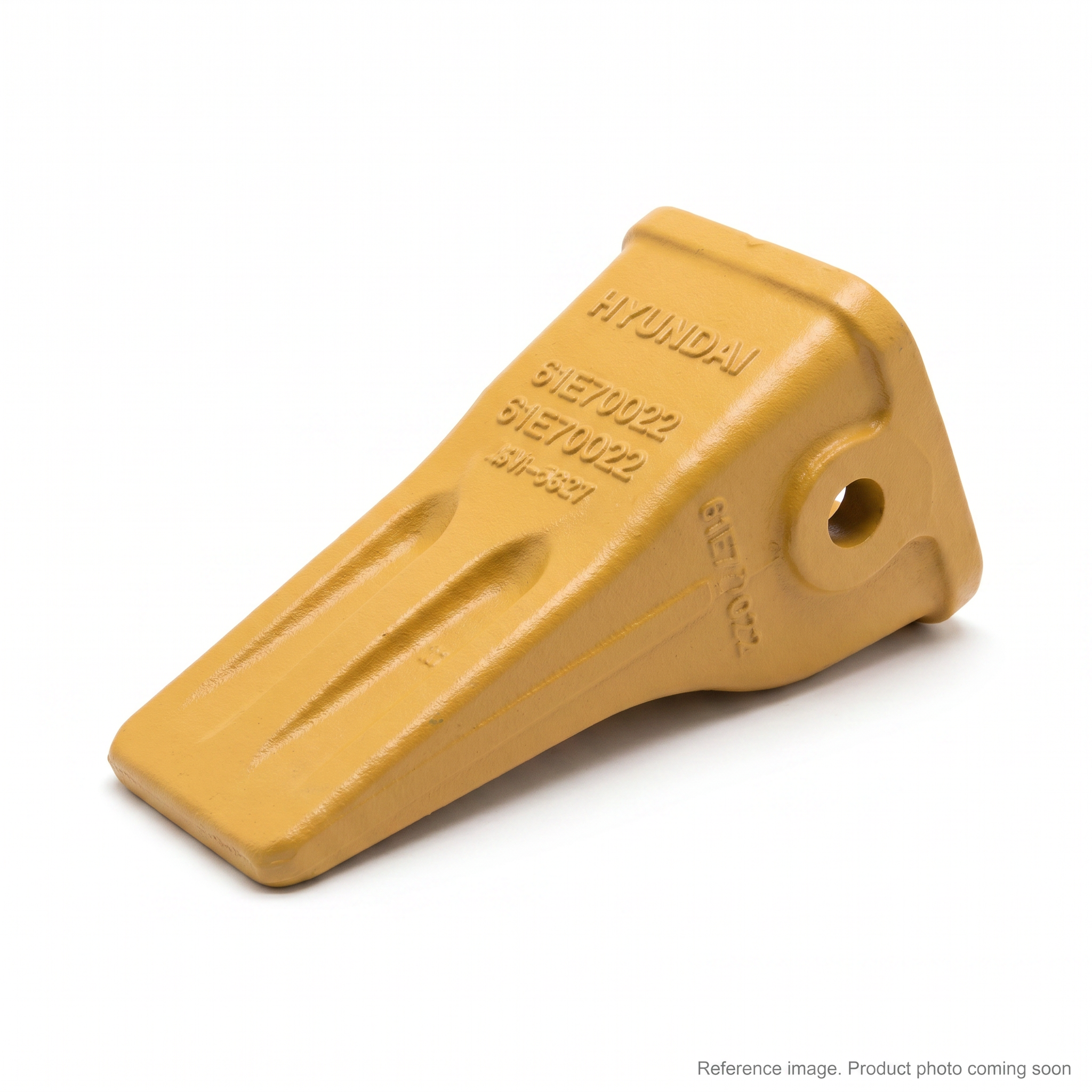 Hyundai 61E70022 Bucket Tooth three-quarter angle product photo | stocked in BC, ships Canada-wide