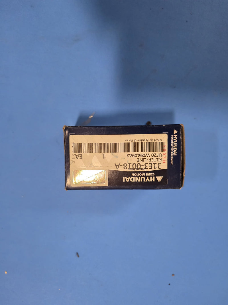 Genuine Hyundai 31E3-0018-A hydraulic pilot line filter on Prince George BC shelf