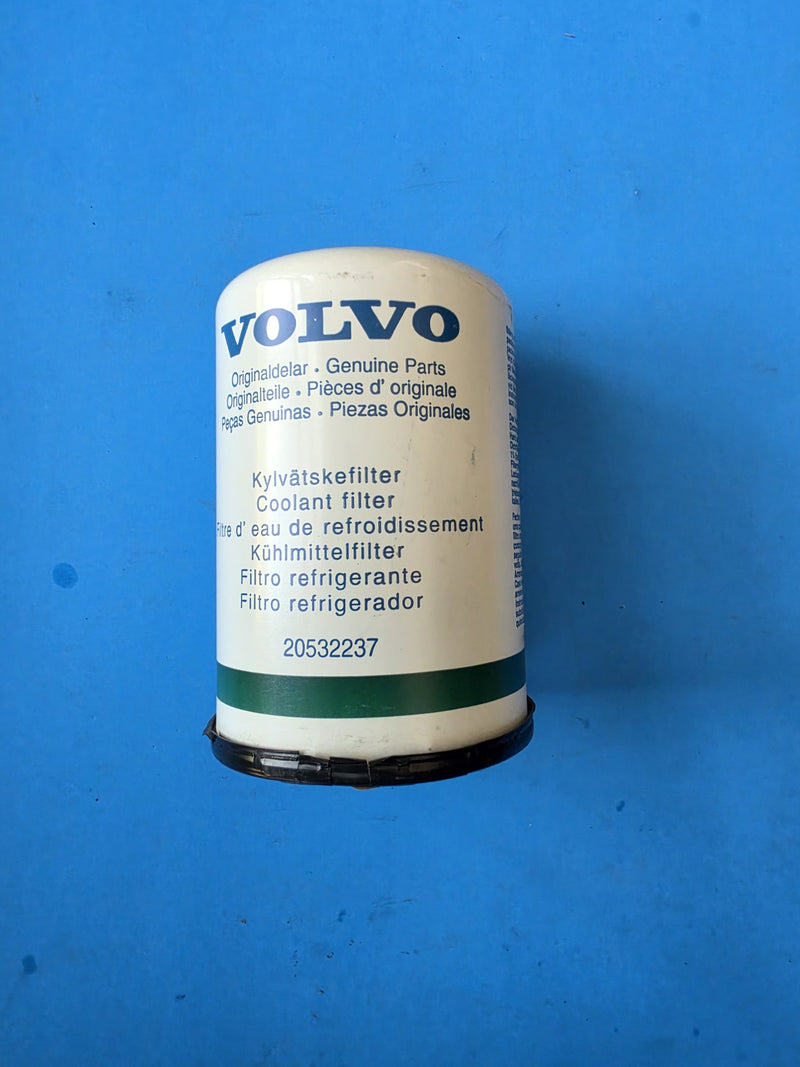 Volvo Genuine Parts 20532237 coolant filter spin on can, label reads coolant filter and kylvatskefilter