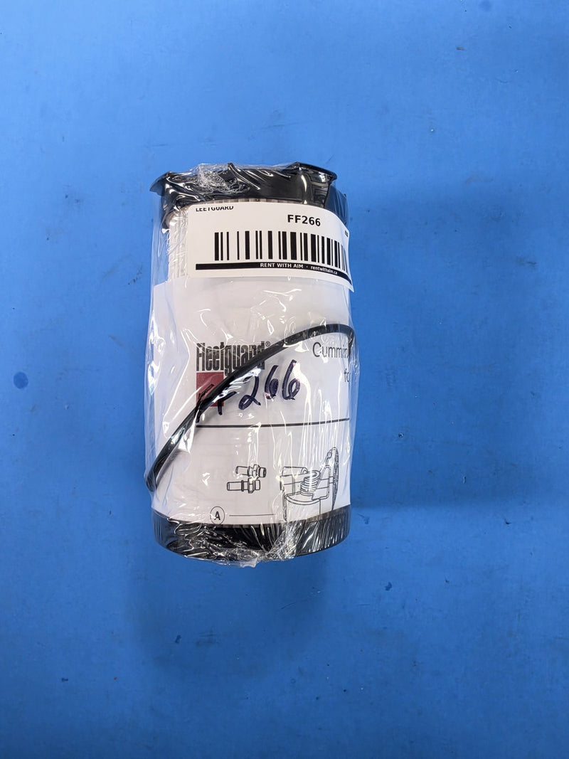Genuine Fleetguard FF266 NanoNet cartridge fuel filter in a sealed Cummins Filtration bag with FF266 written on the bag