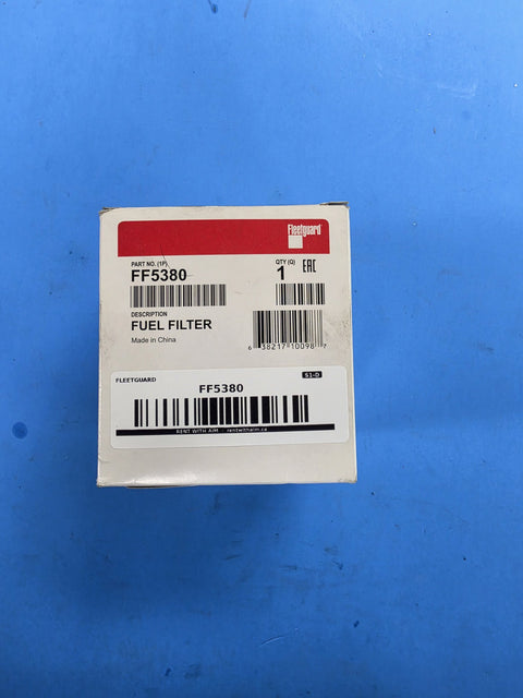 Genuine Fleetguard FF5380 fuel filter in the original Fleetguard box marked FUEL FILTER, Made in China, quantity one