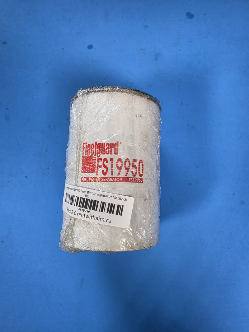 Genuine Fleetguard FS19950 fuel water separator in shrink wrap on the AIM shelf, bin S2-C