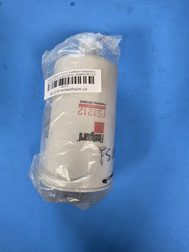 Genuine Fleetguard FS1212 fuel water separator bagged, marked Cummins 3315843, with FS written on the can in marker, bin S2-D