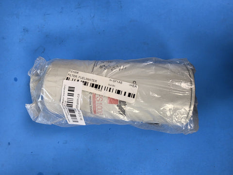 Genuine Fleetguard FS1006 fuel water separator bagged with a dealer tag reading FILTER, FUEL/WATER, marked Cummins 3329289, bin S2-D