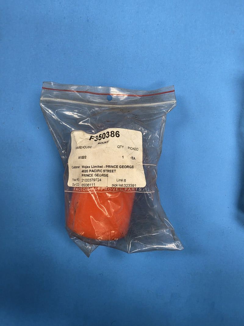 Orange bonded rubber mount in a bag labelled F350386 MOUNT at AIM Rentals Prince George