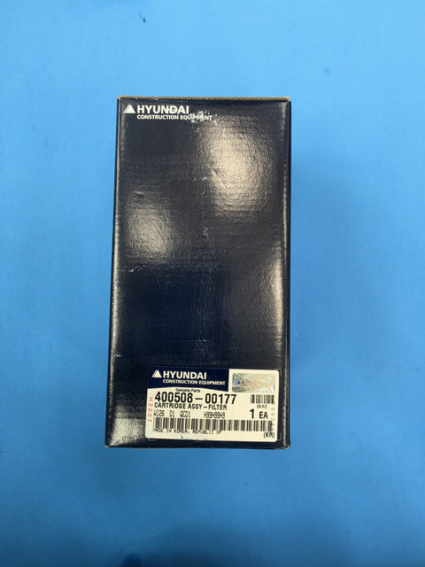 Genuine Hyundai 400508-00177 filter cartridge assembly box on the shelf at AIM Rentals Prince George