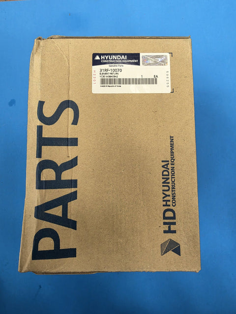 Genuine Hyundai 31RF-10070 hydraulic return filter element box on the AIM Rentals shelf