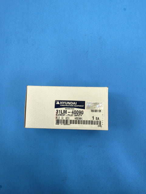 Genuine Hyundai 31LM-40090 pilot safety filter element box on the AIM Rentals shelf