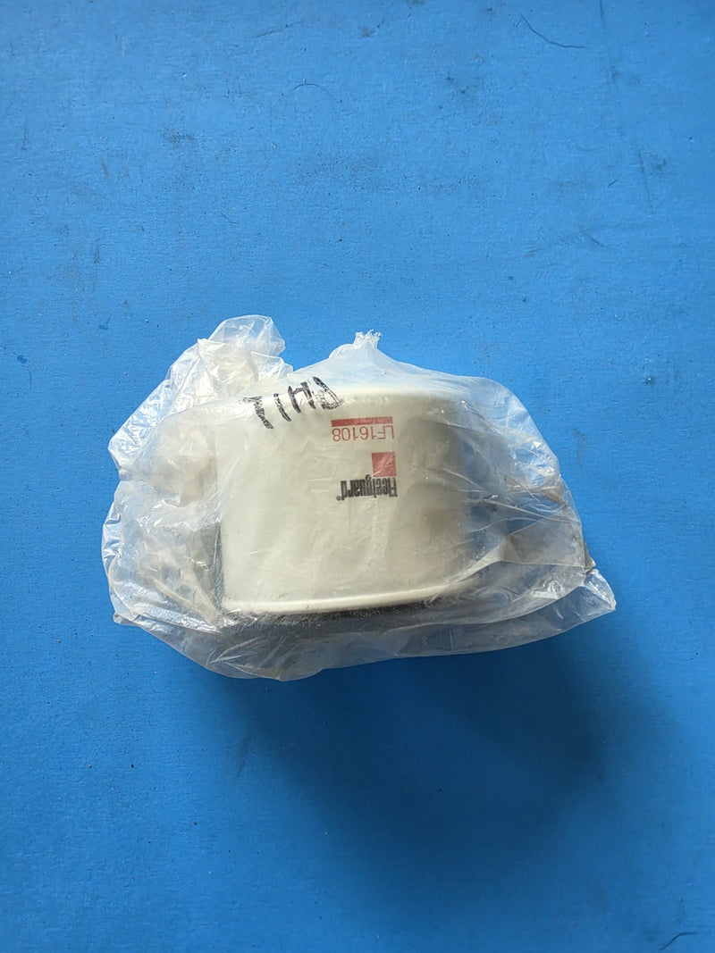 Genuine Fleetguard LF16108 lube filter in a poly bag with a hand written marker note on the bag, Prince George BC