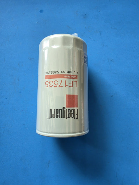 Genuine Fleetguard LF17535 lube filter, tall can printed Cummins 5399594, photographed on the bench in Prince George BC