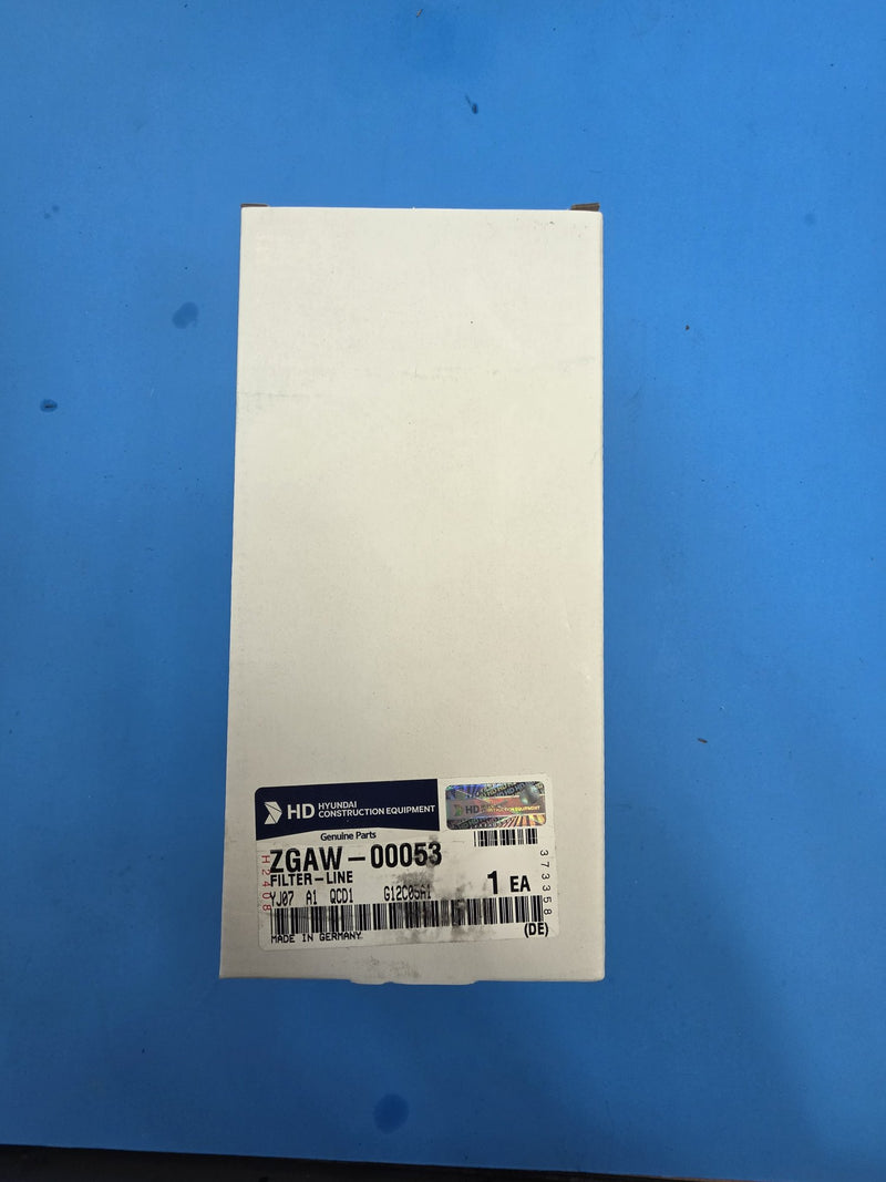 Genuine HD Hyundai Construction Equipment ZGAW-00053 line filter box on the shelf in Prince George BC