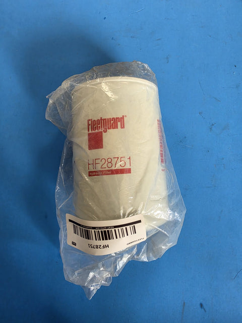 Genuine Fleetguard HF28751 hydraulic spin on filter in its factory bag on rack S4-B, photographed in Prince George BC