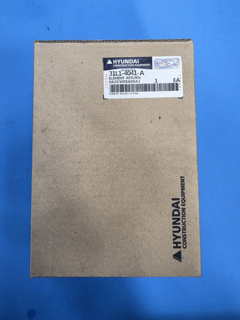 Genuine Hyundai 31L1-4041-A hydraulic return element in the original Hyundai Construction Equipment box