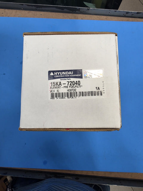 Genuine Hyundai 15KA-72040 pre fuel filter element in the original Hyundai Construction Equipment box