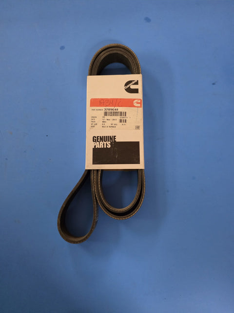 Genuine Cummins 3289648 V ribbed water pump and alternator belt in a sealed Cummins Genuine Parts box, A34 slash C written on the red band, Prince George BC
